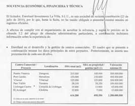 Documento de ‘solvencia’ de Eurofund I. La Villa, S.L.U