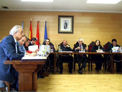 Varios ediles del PP (en el lateral izquierdo), junto a cuatro del Foro Progresista (de frente)   (Foto: EP)