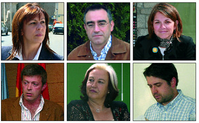 De izquierda a derecha, en la parte superior: Carmen Villanueva (PIVALDE - Valdemorillo), Julián Jiménez (UNPA - Alpedrete) y Elena Biurrun (Vecinos por Torrelodones); y abajo: Jorge Badiola (Montearroyo - 
El Escorial), Mª Isabel Peces-Barba (APIC - Colmenarejo) y José Manuel Martín (CDL - Galapagar)  (Foto: ARCHIVO)