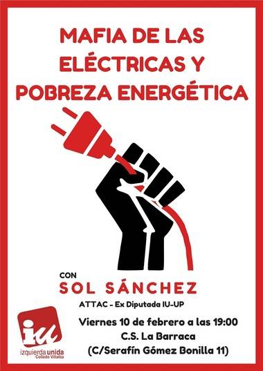 IU celebra este viernes un acto sobre la pobreza energética con Sol Sánchez