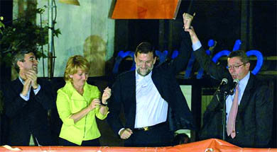 Esperanza Aguirre, junto a Ángel Acebes, Mariano Rajoy y Alberto Ruiz Gallardón (Foto: CEDIDA)