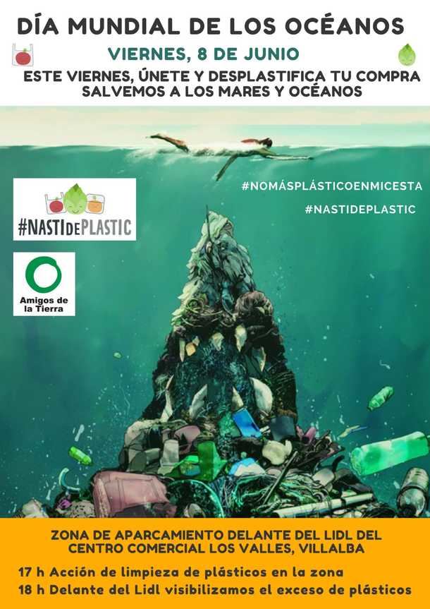 NastiDePlastic y Amigos de la Tierra realizan una acción en Villalba para reivindicar el fin de los plásticos de usar y tirar