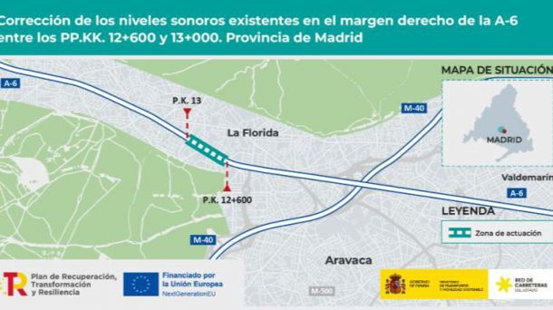 Transportes aprueba dos proyectos para la mitigar el ruido en un tramo de la A-6 a su paso por Madrid