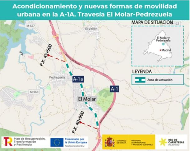 12,7 millones de euros para adecuar al tránsito de peatones y bicis la A-1A a su paso por El Molar y Pedrezuela