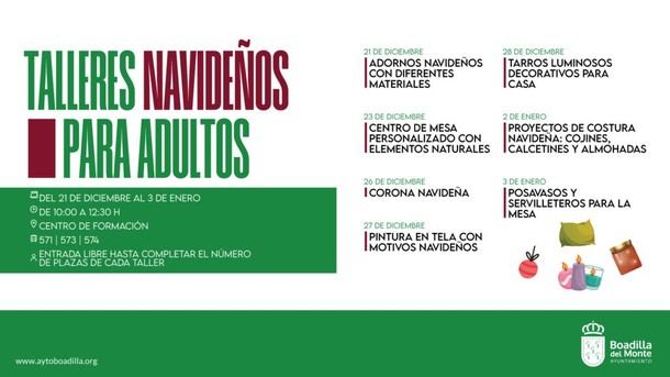 Talleres navideños para adultos en el Centro de Formación del Ayuntamiento