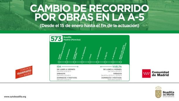 Modificaciones en la línea 573 por obras en la A-5 a partir del 15 de enero